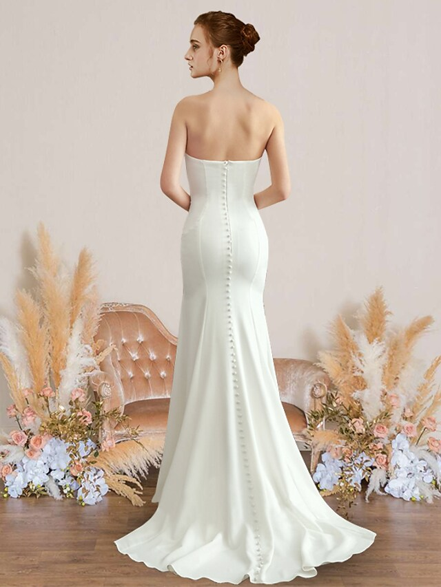 Luolandi Wedding Dresses Strapless Chiffon Sleeveless Simple Sexy Backless Pure Color